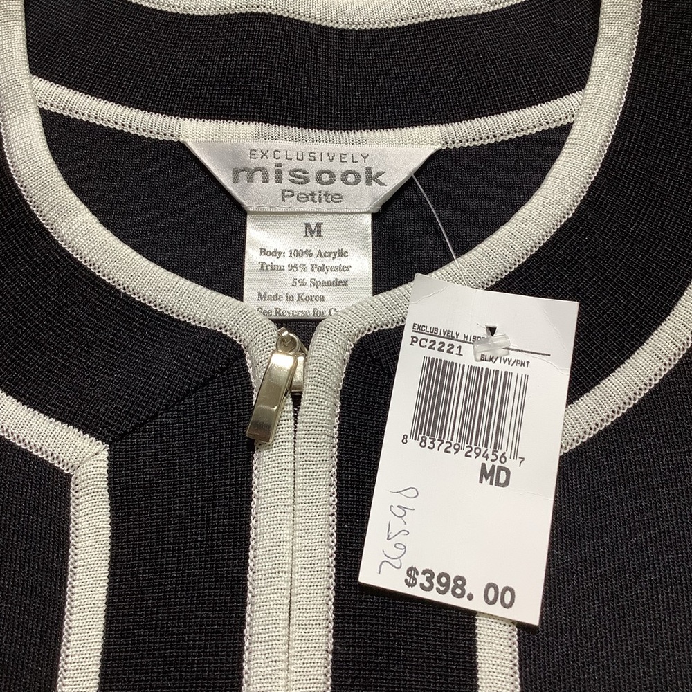 NWT Exclusively Misook Sweater Cardigan  Black and White Knit Jacket - Picture 2 of 5